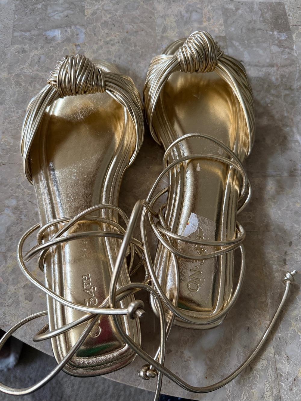 Metallic Gold Knot Lace-Up Women's Sandals with Wrap Straps